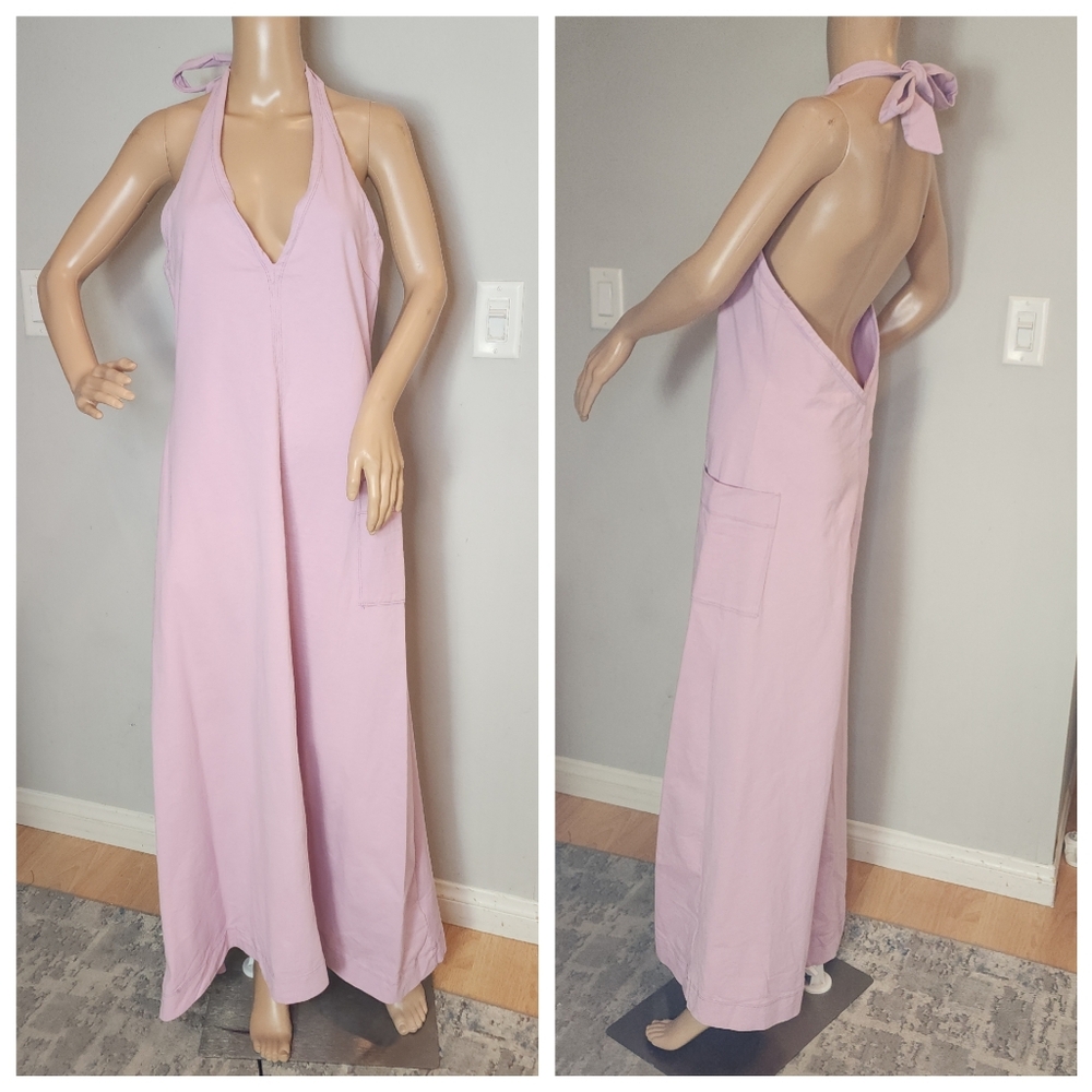 Free People‎ Beach Victoria Low Back Maxi Halter Dress Purple Cotton Size Large